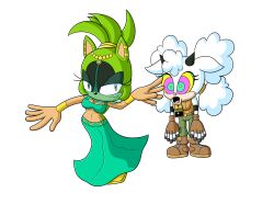  absurdres breasts dancing female_only femdom femsub furry green_eyes harem_outfit hypnotic_dance idw_comics kaa_eyes lanolin_the_sheep leaning_forward midriff navel open_mouth sergeant16bit simple_background smile sonic_the_hedgehog_(series) surge_the_tenrec transparent_background 