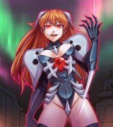 asuka_langley_soryu breasts corruption erect_nipples evil_smile female_only femsub gloves happy_trance leebigtree leotard looking_at_viewer neon_genesis_evangelion open_mouth orange_hair red_eyes smile solo standing twintails