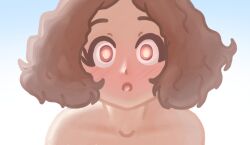 blush brown_eyes brown_hair empty_eyes female_only femsub gradient_background haru_okumura httpwwwcom light_skin looking_at_viewer open_mouth persona_(series) persona_5 short_hair solo topless