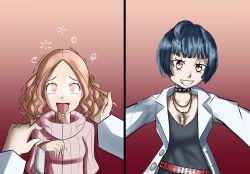  absurdres ahegao brown_hair drool female_only femdom femsub happy_trance haru_okumura krackyart looking_at_viewer open_mouth persona_(series) persona_5 pov pov_dom pov_sub short_hair smile spiral_eyes symbol_in_eyes tae_takemi tongue tongue_out 