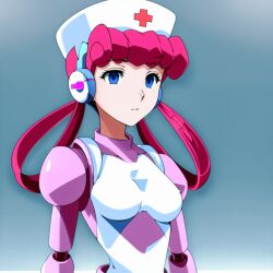  ai_art empty_eyes expressionless fembot femsub headphones nurse nurse_joy robot robot_girl robotization standing_at_attention 
