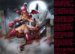  bottomless breasts brown_hair caption caption_only cunnilingus demon_girl erection evil_smile femdom hwd171_(manipper) large_breasts long_hair malesub manip monster_girl nude oral penis prehensile_tail short_hair sitting_on_face smile succubus tailjob text thighhighs topless veins wings 