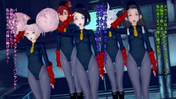  aliya_mahvash artist_request blue_hair chuatury_panlunch dark_skin femsub green_hair gundam_(series) gundam_the_witch_from_mercury miorine_rembran nika_nanaura pink_hair red_hair saluting shadaloo_dolls short_hair standing street_fighter suletta_mercury text translation_request white_hair 