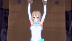  3d armpits arms_above_head bangs blue_eyes blush bow female_only femsub gloves heart_eyes jewelry koikatsu! koimin4 leotard long_hair magical_girl naomi_(koimin4) open_mouth opera_gloves original restrained rope shoulder_pads solo 