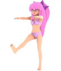 3d barefoot bow bra empty_eyes expressionless female_only femsub karma-x long_hair open_mouth original panties pink_hair ponytail underwear zombie_walk