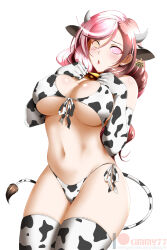 bikini_bottom bikini_top blush breasts cleavage cow_girl cow_print cowbell fake_animal_ears fake_tail female_only femsub gloves heterochromia horns huge_breasts kimmy77 long_hair manip misterman4_(manipper) multicolored_hair neopolitan open_mouth opera_gloves rwby swimsuit tagme thighhighs