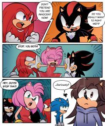  amy_rose bastion_the_hedgehog before_and_after blue_eyes boots brown_eyes brown_hair clothed comic dress echidna_boy eyelashes fox_boy furry gloves green_eyes hedgehog_boy hedgehog_girl knuckles_the_echidna multiple_boys perryrat24 purple_eyes red_eyes shadow_the_hedgehog shoes sonic_the_hedgehog sonic_the_hedgehog_(series) text 