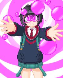  ambiguous_pov animated animated_gif backpack black_hair bubble clothed drool fabius female_only femsub happy_trance hoodie hug looking_at_viewer marvel_comics peni_parker pixel_art pov short_hair skirt smile spider-man_(series) spiral spiral_background super_hero visor wholesome 