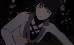 animal_ears black_hair blake_belladonna clothed dazed empty_eyes expressionless long_hair lying midriff monster red_eyes rwby screenshot  spoilers the_apathy unhappy_trance yellow_eyes