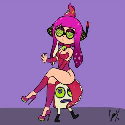  agent_3_(splatoon) animated animated_gif antenna breasts collar enemy_conversion female_only femsub happy_trance high_heels hypnotic_accessory inkling inkling_girl large_breasts leotard lipstick nintendo octarian shyker spiral_eyes splatoon symbol_in_eyes tech_control 