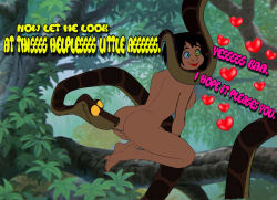 aged_up ass bottomless breasts coils femsub genderswap happy_trance kaa kaa_eyes large_breasts maledom mowgli nude text the_jungle_book topless waqqed_(manipper)