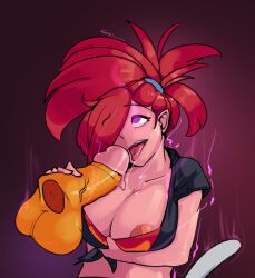  bra breasts cum cum_queen femsub flannery glowing glowing_eyes hair_covering_one_eye hypno large_breasts maledom nintendo nipples open_mouth penis pokemon pokemon_(creature) pokemon_omega_ruby_and_alpha_sapphire pokephilia ponytail red_hair tongue tongue_out underwear 