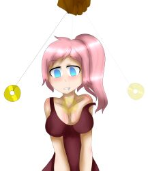 absurdres billcipherspuppet blue_eyes blush breasts cleavage coin crystal_(zko) drool empty_eyes female_only femsub large_breasts original pendulum pink_hair ponytail pov pov_dom solo transparent_background