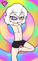  androgynous_dom arms_above_head castlevania collarbone expressionless eyebrows_visible_through_hair gradient_background heavy_eyelids hypnoscream kaa_eyes male_only malesub navel posing ring_background solo soma_cruz topless underwear white_hair yoga 