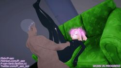 3d animal_ears animated animated_gif bodysuit breasts cat_ears control_indicator expressionless glowing_eyes hair_ornament halo happy_trance koikatsu! latex maledom netorare nicole_demara on_back open_mouth p-san pink_eyes pink_hair rubber sex text tight_clothing twintails ugly_bastard watermark zenless_zone_zero