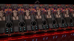  3d blonde_hair breast_sucking cables daz_studio female_only femsub gta345 helmet milk milking milking_machine multiple_breasts multiple_girls multiple_subs nude open_mouth original restrained sweat tech_control tubes wires 