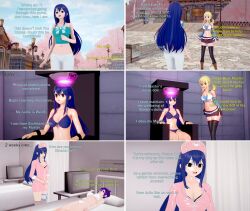  3d absurdres before_and_after belt blonde_hair blue_hair brown_eyes chair clothed dialogue doll dollification empty_eyes english_text expressionless fairy_tail femsub green_eyes happy_trance hat heart hypnotized_hypnotist kinana_(fairy_tail) large_breasts long_hair lucy_heartfilia memory_alteration midriff multiple_girls multiple_subs navel nurse purple_hair red_eyes restrained short_hair short_shorts shorts side_slits sitting swimsuit text wendy_marvell yb1999 