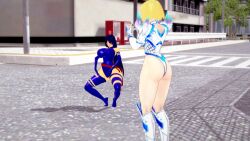  3d blonde_hair boots clothed emma_frost female_only femdom femsub gloves haigure huge_breasts leotard long_hair marvel_comics open_mouth psylocke purple_hair short_hair sonrio12 squatting standing tech_control thick_thighs 