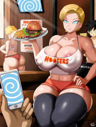  android_18 ass black_hair blonde_hair blue_eyes breasts cell_phone cleavage closed_eyes collarbone crop_top dragon_ball dragon_ball_z earrings erect_nipples erect_nipples_under_clothes femsub food glowing_eyes hand_on_hip happy_trance hooters huge_ass huge_breasts huge_hips hypnotic_screen legs looking_at_viewer manip midriff milf misterman4_(manipper) monitor multiple_girls multiple_subs open_mouth panchy_briefs short_hair short_shorts shorts sideboob sitting smile spiralwash_eyes standing tagme tank_top tech_control thick_thighs thighhighs tray videl vn_simp waitress 