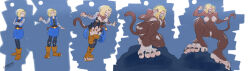  absurdres android_18 before_and_after blonde_hair bottomless breasts comic corruption devolution dragon_ball female_only femsub furry giantess huge_feet lewdydoo monkey_girl moon_trigger nude pussy red_eyes resisting sequence short_hair solo tail tail_growth topless torn_clothes transformation 