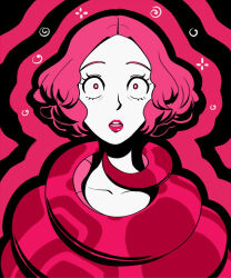  brown_hair coils collarbone female_only femsub haru_okumura lipstick looking_at_viewer open_mouth persona_(series) persona_5 pink_eyes plsgts short_hair shrunken_irises simple_background snake solo 