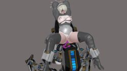 3d anal arms_above_head blindfold boots breasts chair clothed_exposure corruption erect_nipples femsub grey_background headdress high_heels honey_select_2 large_breasts leotard nier_automata open_mouth pregnant pussy restrained sex sex_machine short_hair simple_background sitting solo spread_legs thigh_boots thighhighs torn_clothes yanasegawa_chisato yorha_no._2_type_b