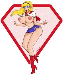  absurdres bare_legs bimbofication blonde_hair blue_eyes boots breasts_outside cape cleavage crop_top dc_comics female_only femsub hair_band heart_eyes high_heels huge_breasts huge_hips justice_league_(series) large_lips lipstick long_hair long_nails nail_polish navel nipples powermogri pussy red_lipstick short_skirt signature simple_background skirt solo super_hero supergirl symbol_in_eyes torn_clothes transparent_background 