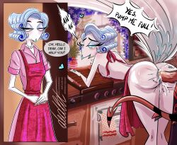  anal andrealphus_(helluva_boss) anus apron ass bare_shoulders bent_over blush bottomless crossdressing dedlitdreams demon demon_boy dialogue domestication english_text eyelashes feminization furry helluva_boss makeup maledom malesub multiple_boys naked_apron necklace owl_boy sex stepfordization striker_(helluva_boss) tagme tears text yaoi 