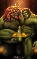  anal beard blue_eyes bottomless brown_hair crown erection eye_beams fangs ganondorf gerudo glowing glowing_eyes green_skin hairy hypnotic_eyes hyrule_warriors icysage jewelry long_hair magic magicjob male_only maledom malesub muscle_boy nintendo nude open_mouth orc orc_boy original penis precum red_hair sex short_hair smile the_legend_of_zelda topless tusks yaoi 
