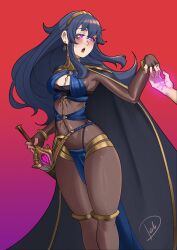  absurdres armpits bad_end bangs blue_hair blush bodysuit bra bracelet breasts cape cleavage cleavage_cutout corruption deliciousbra earrings eye_color_change faceless female_only femsub fire_emblem fire_emblem_awakening glowing glowing_eyes gradient_background grima_(fire_emblem_awakening) hair_band holding_hands jewelry loincloth long_hair lucina navel nintendo open_mouth purple_eyes red_background ring see-through simple_background solo standing sword tattoo thick_thighs thighhighs thighs tight_clothing weapon wedding_ring 