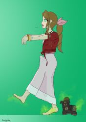 aerith_gainsborough barefoot dirty_feet erection final_fantasy final_fantasy_vii glowing_eyes green_eyes ribbon rosera smell transfem transgender_identity zombie_walk