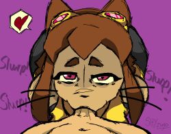 blowjob_face brown_hair cat_ears cat_girl fellatio gameoverse kit_bodega_(gameoverse) oral pink_eyes pov simple_background 