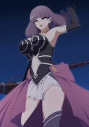  alternate_costume aura_(frieren:_beyond_journey's_end) breasts choker defeated enemy_conversion eyebrows_visible_through_hair femsub fern_(frieren:_beyond_journey's_end) frieren:_beyond_journey's_end gloves identity_swap large_breasts midriff navel night opera_gloves outdoors purple_hair ring_eyes short_skirt skirt solo staff symbol_in_eyes thigh_gap weapon zerozero 