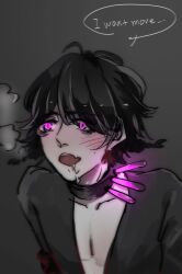 blush collar drool glowing glowing_eyes hiccup how_to_train_your_dragon hypnotic_accessory male_only malesub purple_eyes tech_control text yalanayikayoooo
