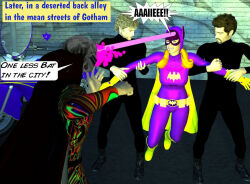  3d amnesia batgirl batman_(series) captainzammo dc_comics dialogue heterosexual hypnotic_beam proteus_(captainzammo) super_hero text western 