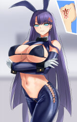  angry bikini_top blue_hair blush bow_tie breasts bunny_ears bunnysuit cleavage earrings fate/grand_order fate_(series) female_only femsub gachou gloves glowing glowing_eyes jewelry large_breasts large_hips long_hair looking_at_viewer maledom manip misterman4_(manipper) resisting saint_martha spiral_eyes standing standing_at_attention symbol_in_eyes tagme unhappy_trance 