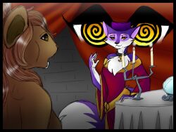  4tailedfox brown_hair candle cat_girl collar drool femdom femsub furry hypnotic_eyes long_hair mouse_girl ms._fortune_(toonstruck) open_mouth original purple_hair short_hair sketch spiral_eyes symbol_in_eyes toonstruck topless traditional 