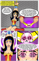 before_and_after black_hair blue_eyes bondage boots comic dc_comics femsub glowing glowing_eyes gus hypnotic_accessory hypnotic_eyes magic maledom necklace resisting super_hero text western wonder_woman