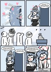  absurdres androgynous androgynous_sub blue_hair blush brain_dead_retail_(series) brain_drain carrying chloe_(kilroylucy18) comic dialogue english_text hat heart kilroylucy18 love mary_(kilroylucy18) milf mother_and_daughter multiple_subs nessi_(kilroylucy18) netorare sex speech_bubble symbol tagme tech_control text yuri 