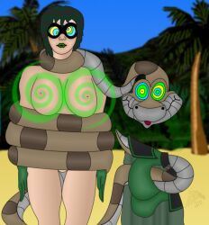  breasts coils disney empty_eyes eye_mask femdom femsub green_hair hypnolad hypnotic_breasts hypnotic_eyes hypnotica hypnotized_hypnotist kaa kaa_eyes large_breasts latex mask metrobay_comix nipples short_hair snake standing standing_at_attention super_hero the_jungle_book topless unfocused_eyes western 