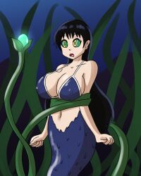 bikini_top black_hair cleavage female_only femsub huge_breasts kaa_eyes large_breasts long_hair mermaid midriff mythkaz nagi_arato ruri_rocks tagme