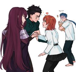 ahoge belt black_hair blue_hair blush bracers charm_(spell) com cu_chulainn_(lancer) diarmuid_(fate) fate/grand_order fate_(series) femsub happy_trance heart holding_hands hypnotic_magic korean_text long_hair magic maledom mole multiple_boys multiple_girls netorare orange_hair red_eyes red_hair ritsuka_fujimaru_(female) scathach_(fate/grand_order) short_hair shoulder_pads side_ponytail signature simple_background smile sparkle surprised text uniform white_background whitewash_eyes yellow_eyes