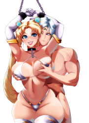 abs arant_king armpits arms_above_head blonde_hair blue_eyes blush bondage bra breast_grab chains collar earrings facial_markings femsub from_behind gloves happy_trance jewelry large_breasts leash lipstick long_hair maledom micro_bikini navel nude opera_gloves panties prince_demande purple_eyes restrained sailor_moon sailor_moon_(series) short_hair smile spiral_eyes thick_thighs thighhighs thighs thong twintails white_hair wide_hips