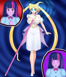  blonde_hair bluebullpen breasts cleavage comic drool equestria_girls expressionless female_only femdom femsub glowing glowing_eyes happy_trance huge_breasts hypnotized_hypnotist large_breasts long_hair multicolored_hair multiple_girls my_little_pony open_mouth purple_eyes purple_skin sailor_moon sailor_moon_(series) spiral_eyes straight-cut_bangs symbol_in_eyes twilight_sparkle twintails western 