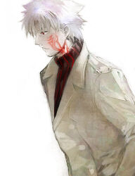 alternate_costume angra_mainyu bad_end coat corruption eye_color_change facial_markings fate/stay_night fate/zero fate_(series) hair_color_change kiritsugu_emiya malesub possession red_eyes short_hair simple_background source_request white_background white_hair yukasu