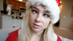  absurdres blonde_hair blue_eyes christmas crossed_eyes expressionless female_only femsub girlsgonehypnotized hat lily_(girlsgonehypnotized) long_hair open_mouth real screenshot solo 