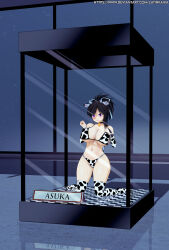 3d asuka_(senran_kagura) cow_girl display dollification empty_eyes femsub happy_trance horns large_breasts latinkaixa posed senran_kagura swimsuit