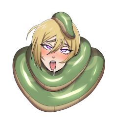 attack_on_titan blonde_hair blush coils deareditor drool femsub historia_reiss messy_hair multicolored_eyes open_mouth rainbow_eyes ring_eyes simple_background snake tongue tongue_out white_background 