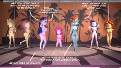 3d absurdres applejack ass bottomless breasts equestria_girls femsub fluttershy my_little_pony nipples nude pinkie_pie pole_dancing pussy rainbow_dash rarity source_filmmaker straight-cut_bangs sunset_shimmer supercasket tagme text topless twilight_sparkle