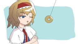  alice_margatroid animated animated_gif before_and_after blonde_hair blue_eyes coin female_only femsub pendulum short_hair solo spiral_eyes symbol_in_eyes tech_yuuta touhou 